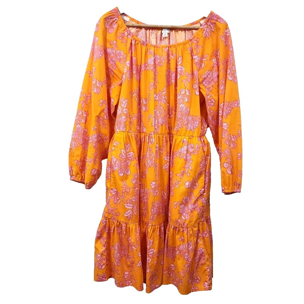 J.CREW Scoopneck Mini Dress Cotton Orange Pink Floral Womens 12 BQ054